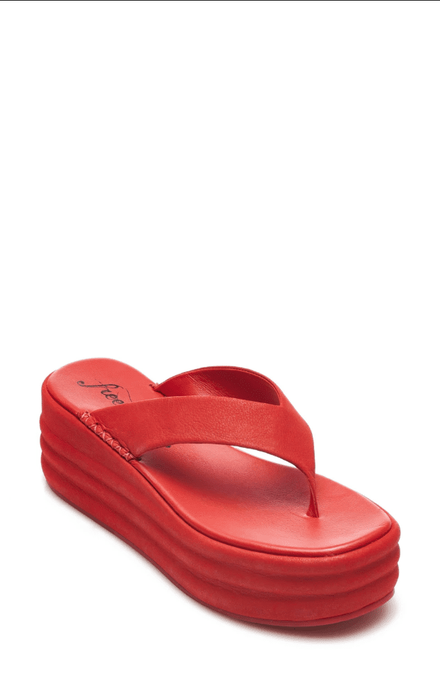 Red platform flip flops