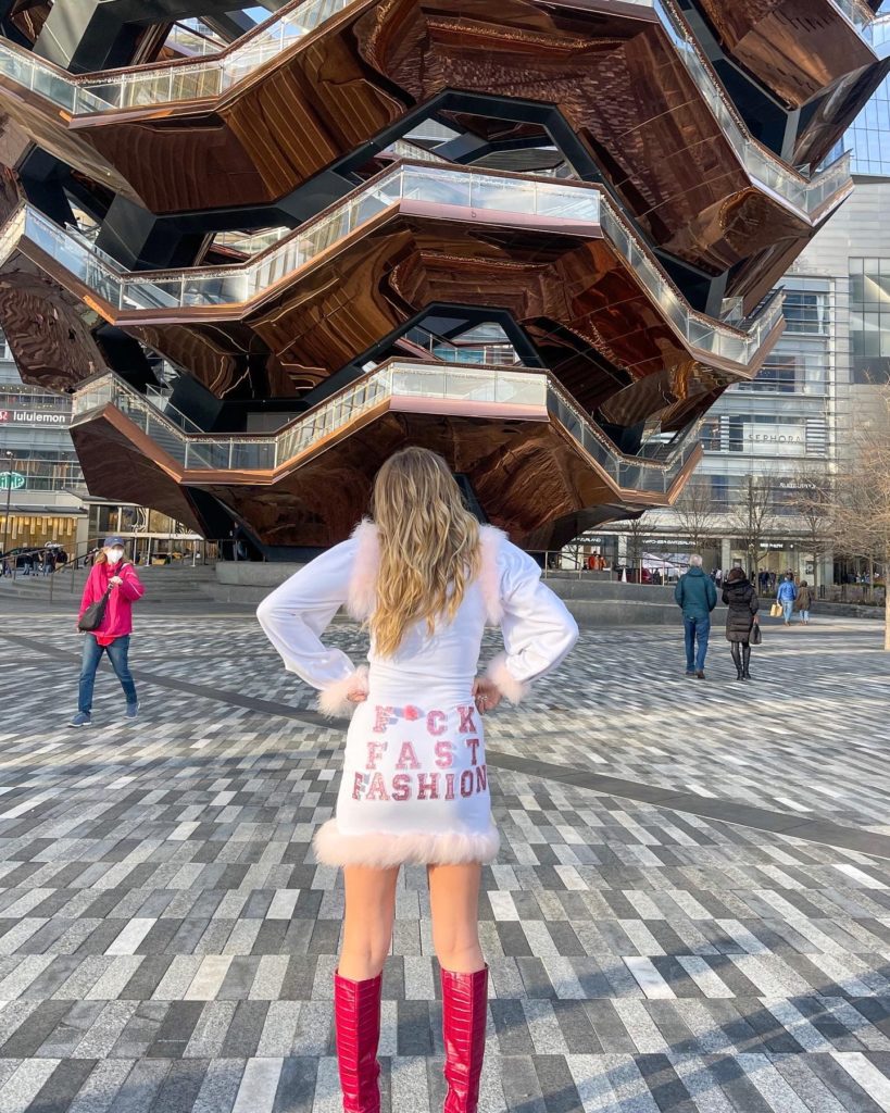 Lexy Silverstein in a sustainable dress designed by Natalia Trevino Amaro