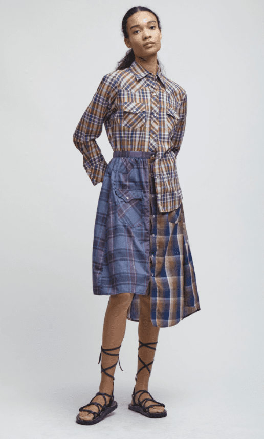 A model shows an outfit designed by Rentrayage