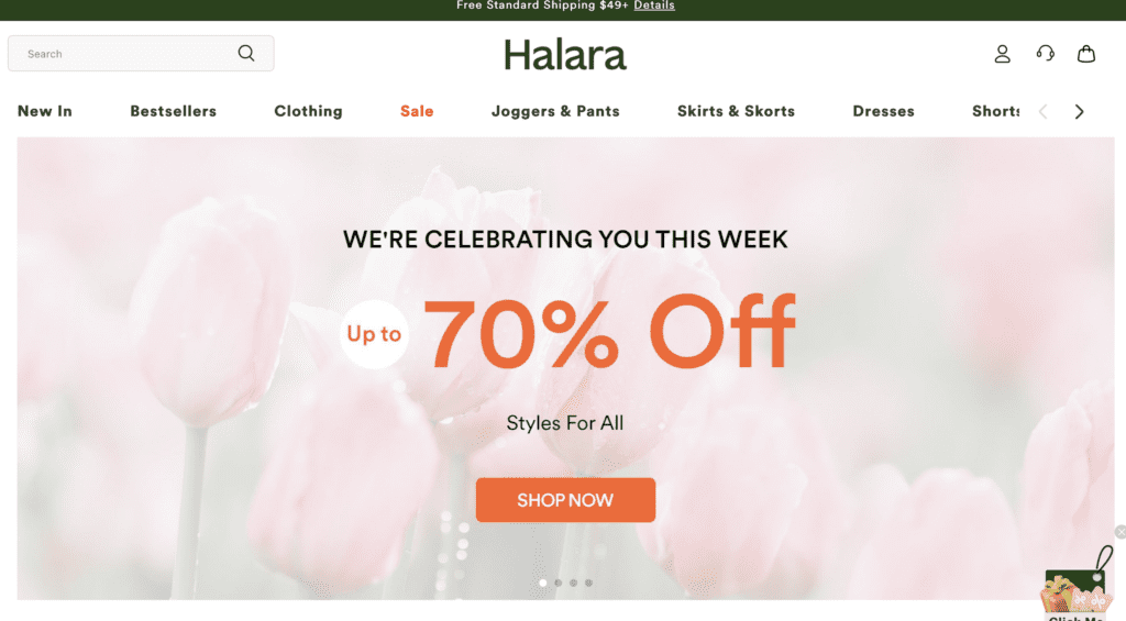 Screenshot of Halara's homepage