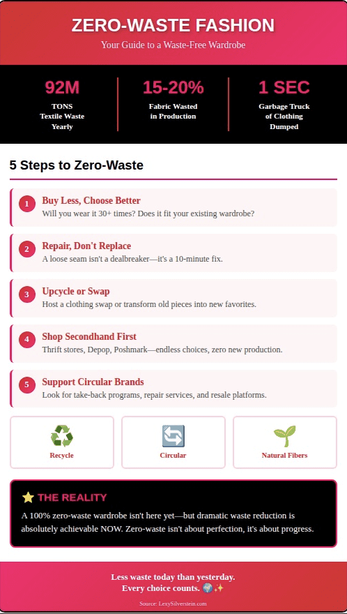 Zero-Waste Fashion: Your Guide to a Waste-Free Wardrobe
5 steps to zero-waste:
(1) Buy less, choose better;
(2) Repair, don't replace;
(3) Upcycle or swap;
(4) Shop secondhand first;
(5) Support circular brands
