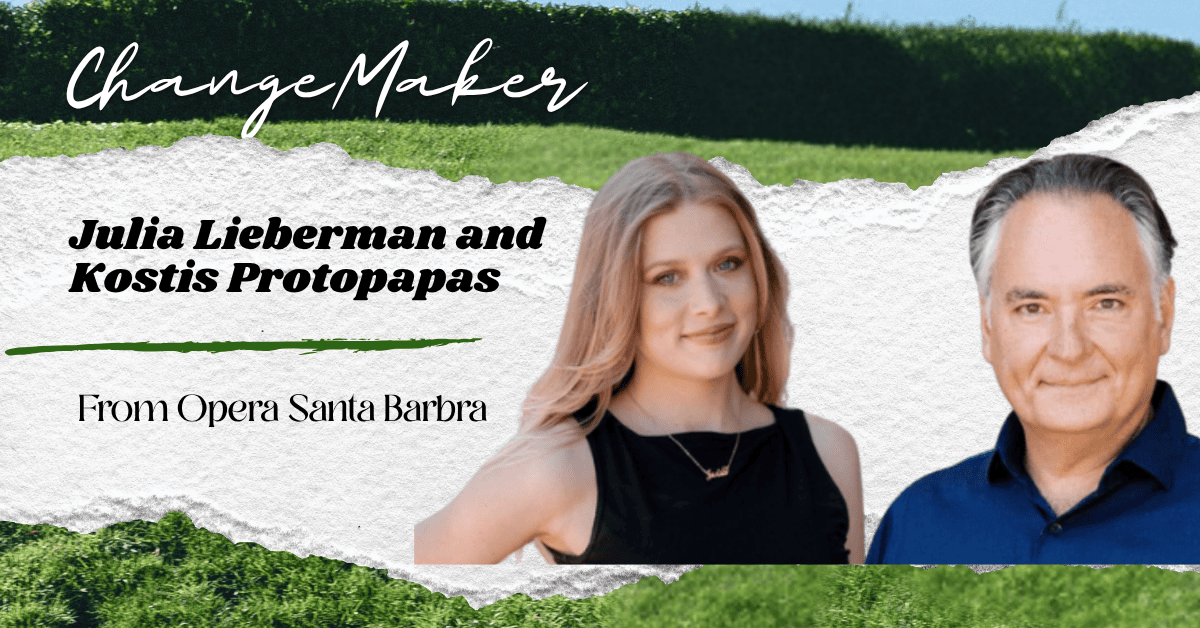 Julia Lieberman and Kostis Protopapas of Opera Santa Barbara featured in a sustainable fashion story by Lexy Silverstein.
